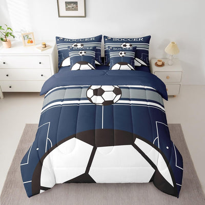 Feelyou Football Sports Boys Girls Bed Set Twin Size Soccer Ball Game 7 Pieces Beeding Set Ultra Soft Gift for Football Lover Bed in a Bag with Comforter, Sheets, Pillowcases Sports Game Room Decor