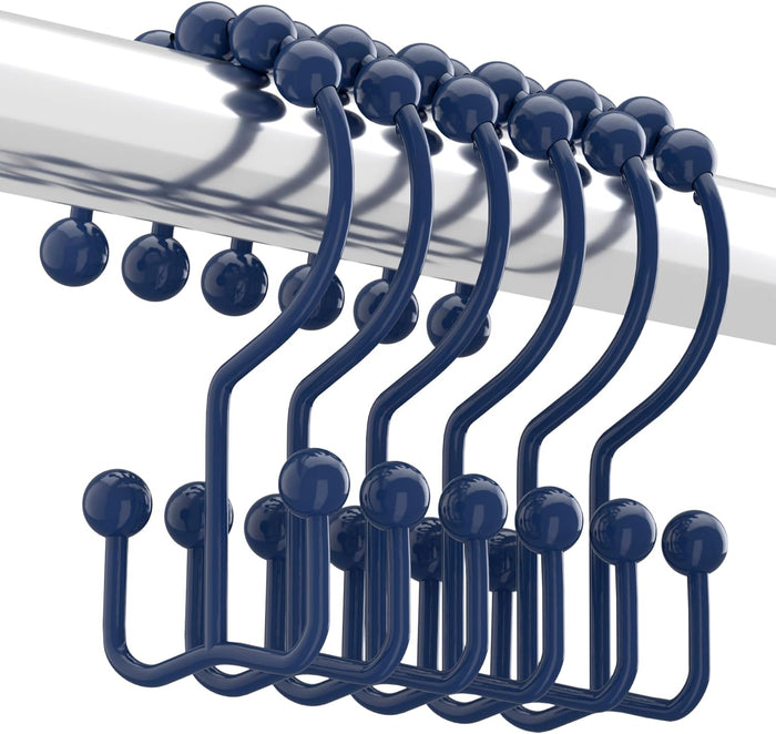 Titanker Shower Curtain Hooks Rings, Rust Resistant Metal Double Glide Shower Hooks Rings for Bathroom Shower Rods Curtains, Set of 12 Hooks - Nickel