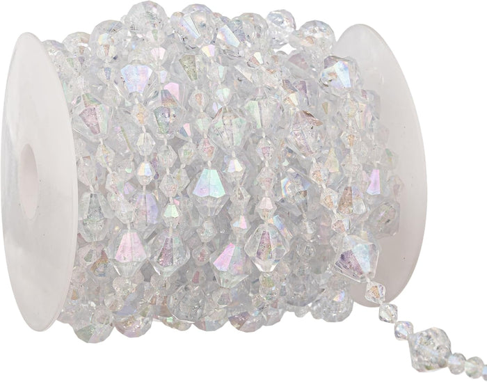 33 Feet Crystal Garland Christmas Clear Iridescent Crystal Bead Rolls and Gold Bead Garland Twist Bead String for Christmas Tree Wedding Party Decoration