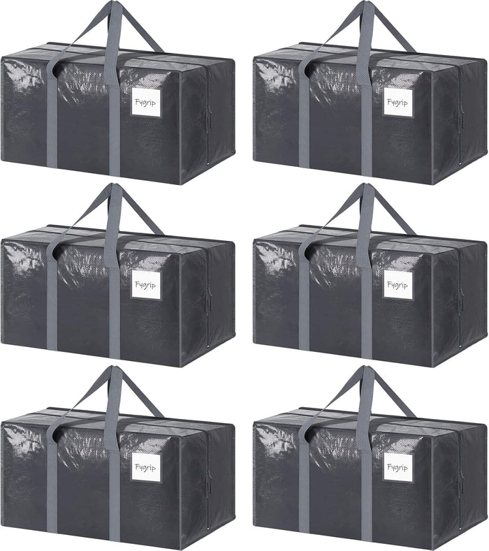 6 Pack Extra Heavy Duty Large Moving Bags with Strong Zipper & Comfortable Handles, Sturdy & Durable Clothes Storage Bags Totes Bins, Blue Packing Moving Boxes for College Supplies, Dark Blue