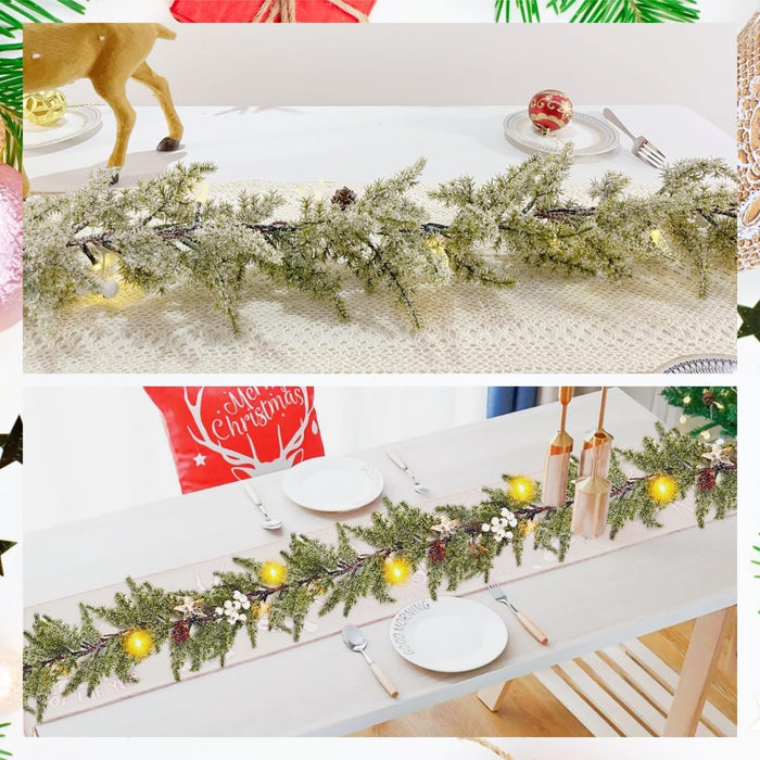 Pine Garland-6FT Christmas Garland,Artificial Evergreen Battery Operated Garland with Lights,Prelit Garland Timer for Mantle Holiday Outdoor Indoor Fireplace Decor