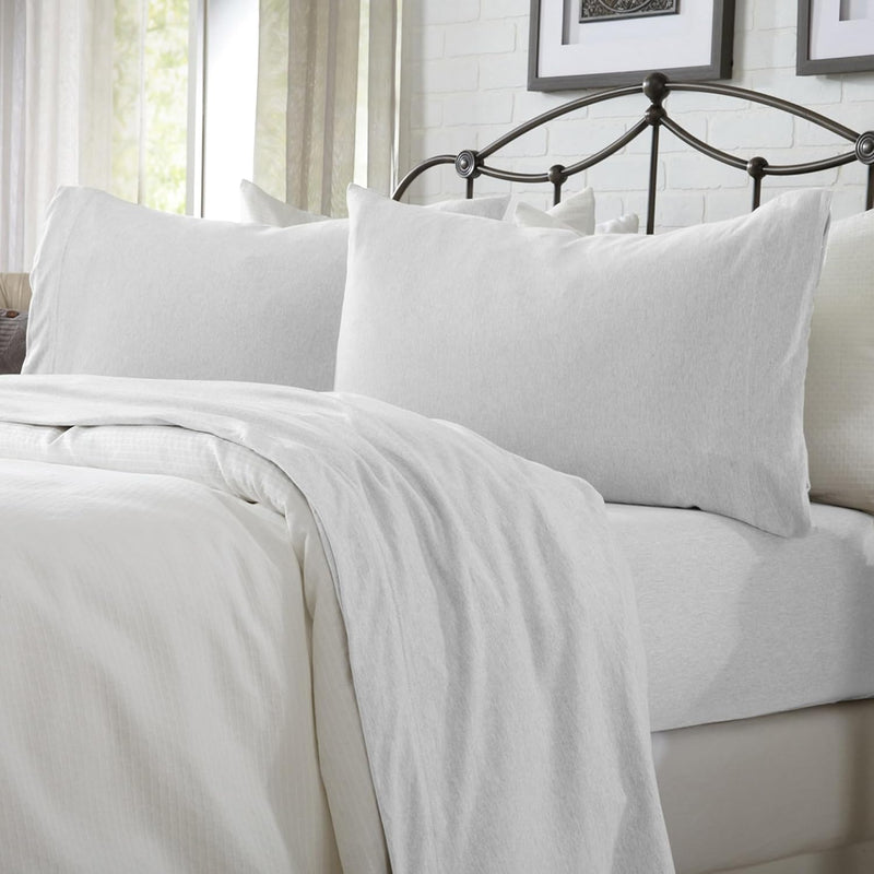 Cotton Jersey Knit California King Sheet Set - Ultra-Soft, Stretchy, Heathered Melange Light Grey Bed Sheets - Cozy, Soft T-Shirt Sheet & Pillowcase Set