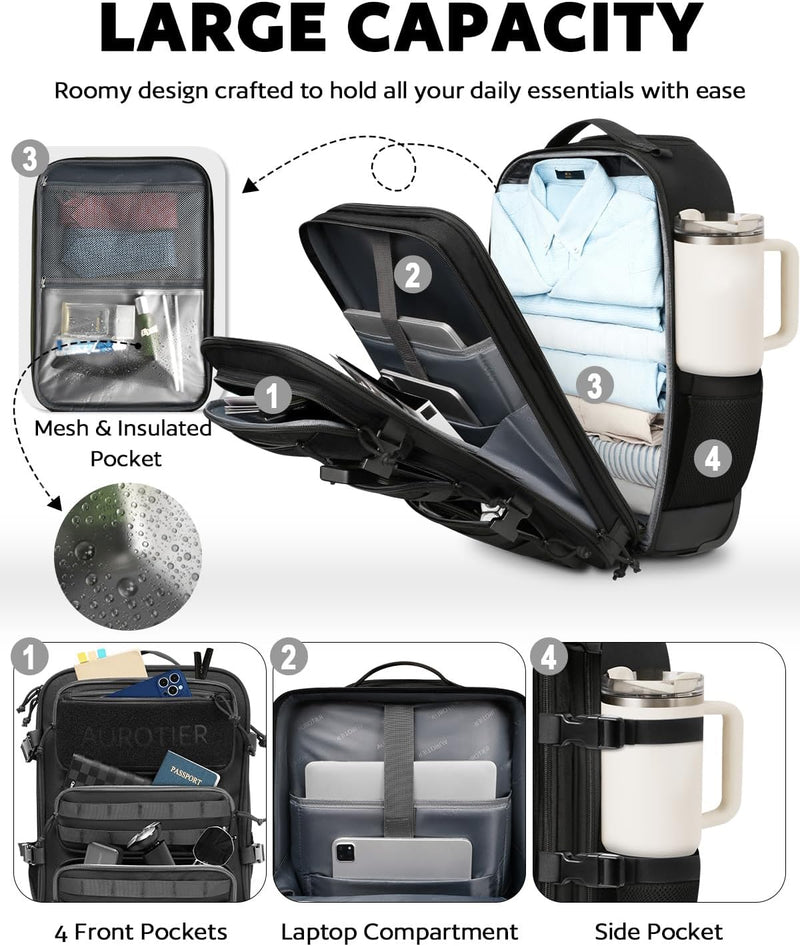 Rolling Tactical Laptop Backpack, 17 Inch Wheeled Military Computer Backpack for Men and Women, Roller Carry on Luggage for Work Travel, Overnight Molle Outdoor Hiking Bag with Wheels, Black