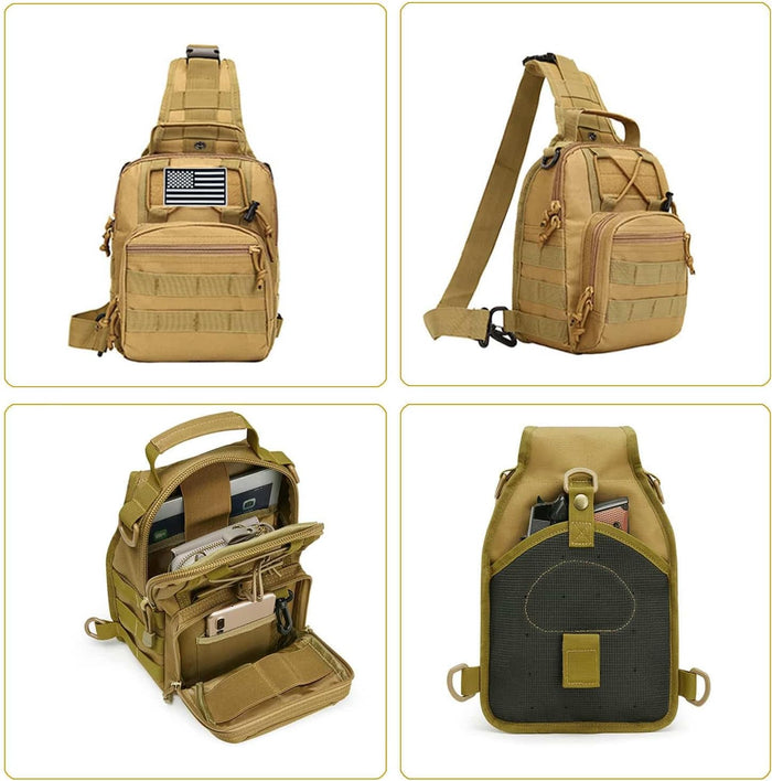 Tactical Sling Bag for Men，Tactical Shoulder Bag，Small Tactical Bag for Men (Khaki)