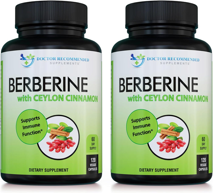 DOCTOR RECOMMENDED SUPPLEMENTS Berberine with Ceylon Cinnamon - 1200mg Berberine & 100mg Organic Ceylon Cinnamon - 120 Veggie Capsules, Healthy Immune System & Gastrointestinal Wellness
