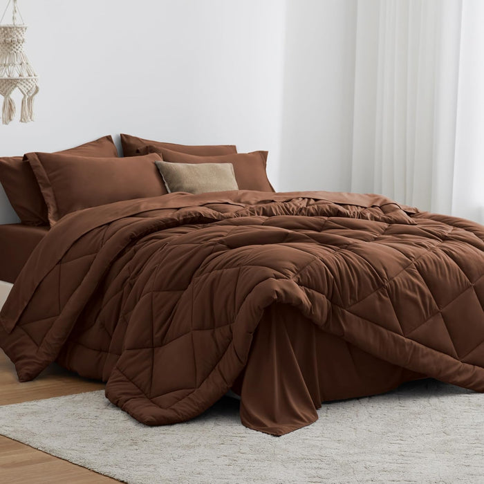 Love's cabin Full Comforter Set Black, 7 Pieces Full Bed in a Bag, All Season Full Bedding Sets with 1 Comforter, 1 Flat Sheet, 1 Fitted Sheet, 2 Pillowcase and 2 Pillow Sham
