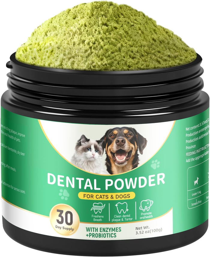 Dog Teeth Cleaning Powder，Dog Dental Powder，Herbal Mint for Cleaning Teeth and freshening Breath. Suitable for Small, Medium and Large Dogs.（3.52oz）