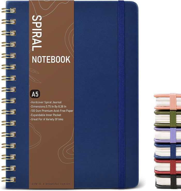 Lined Spiral Journal Notebook, A5 Hardcover Spiral Journals for Women Men, 150 Numbered Pages Spiral Bound Notebook, 100 GSM College Ruled Notebooks for Work, Note Taking 5.75" x 8.38", Olive Green