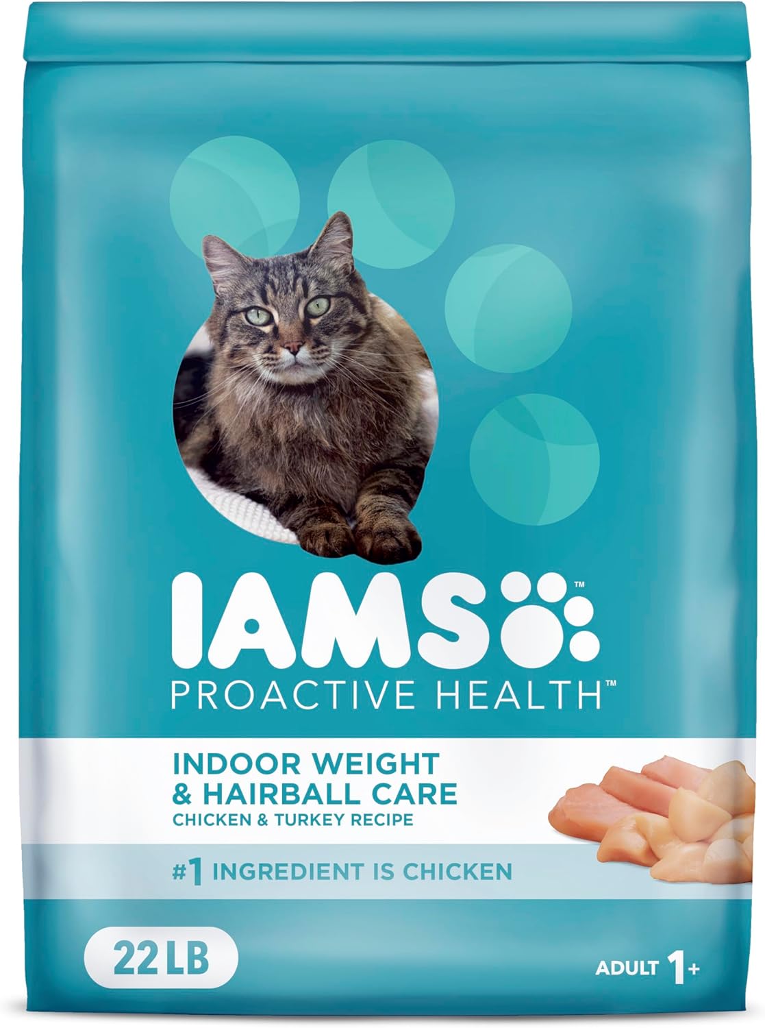 IAMS Proactive Health Indoor Weight Control & Hairball Care Adult Dry Cat Food, Chicken & Turkey Recipe, 3.5 lb. Bag