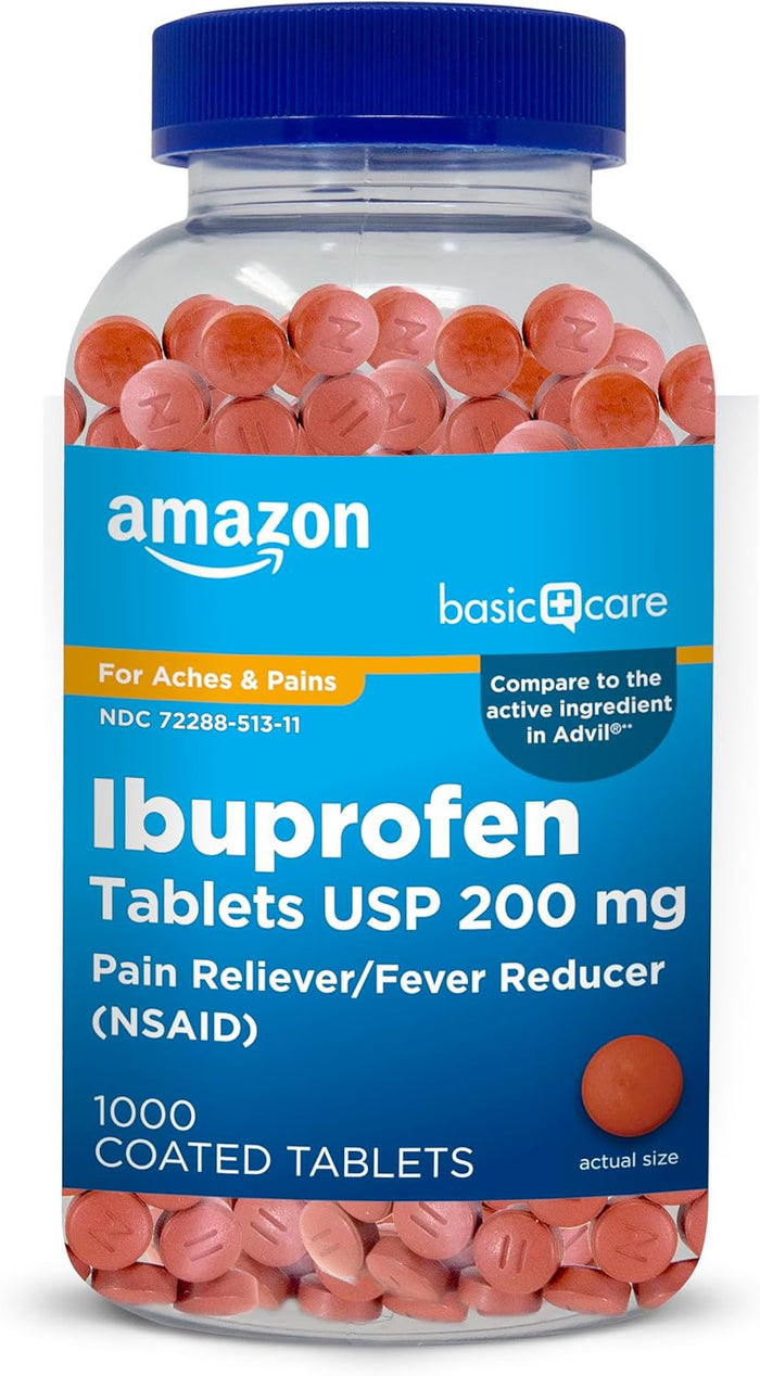Amazon Basic Care Ibuprofen Tablets 200 mg, Pain Reliever/Fever Reducer, Body Aches, Headache, Arthritis Pain Relief and More, 500 Count (Packaging may vary)