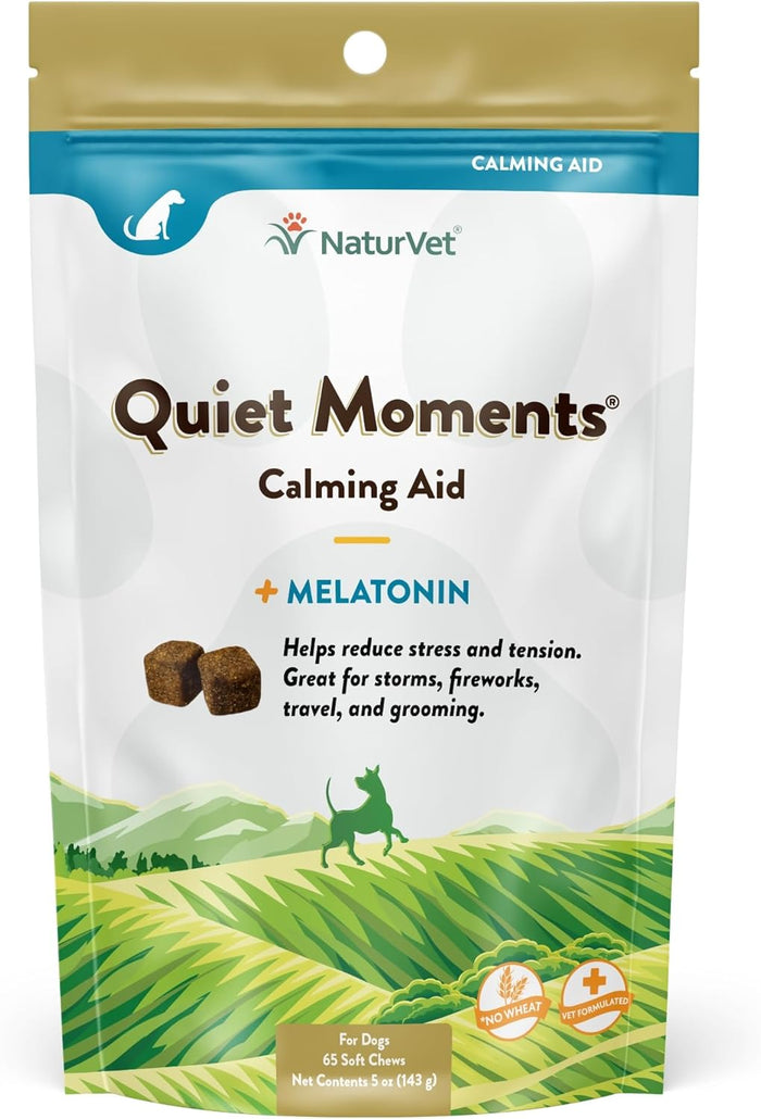 NaturVet Quiet Moments Calming Aid Melatonin Dog Supplement – Helps Reduce Stress in Dogs – for Pet Storm Anxiety, Motion Sickness, Grooming, Separation, Travel – 30 Ct. Tablets