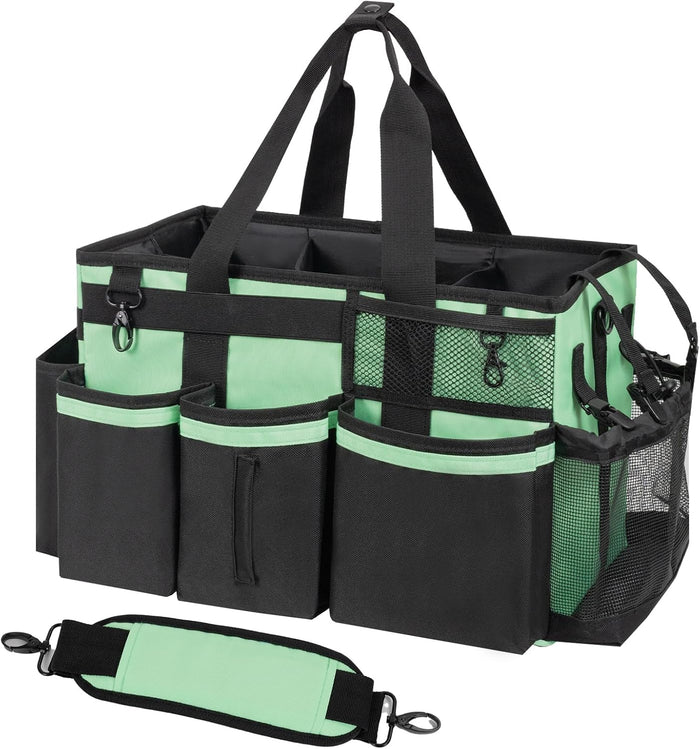 Wearable Cleaning Caddy, Cleaning Caddy Supplies Organizer with Handle & Shoulder Straps for Housekeepers, Under Sink & Car Cleaning Tool Organizers Bag with 4 Foldable Divider (LotusPink)