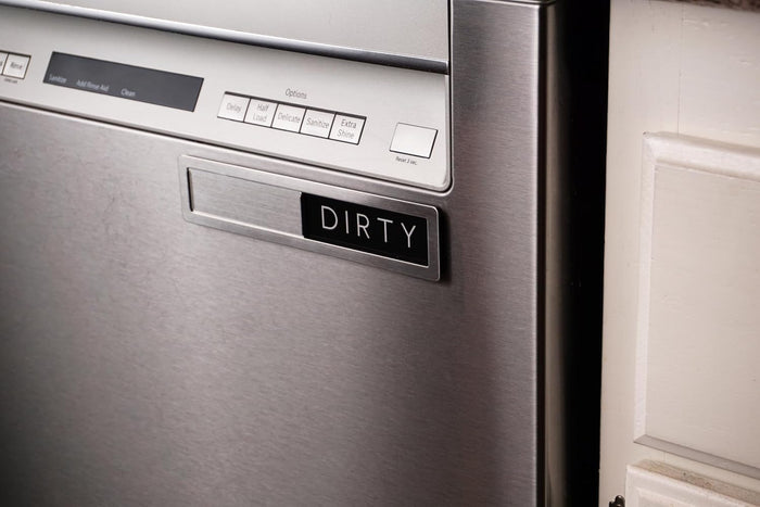 Stainless Steel Dishwasher Magnet Clean Dirty Sign - Premium Magnetic Signs That Say Clean/Dirty - Optional Sticker Adhesive for Non-Metal Surface Dish Washers - Black & White Minimalistic Style