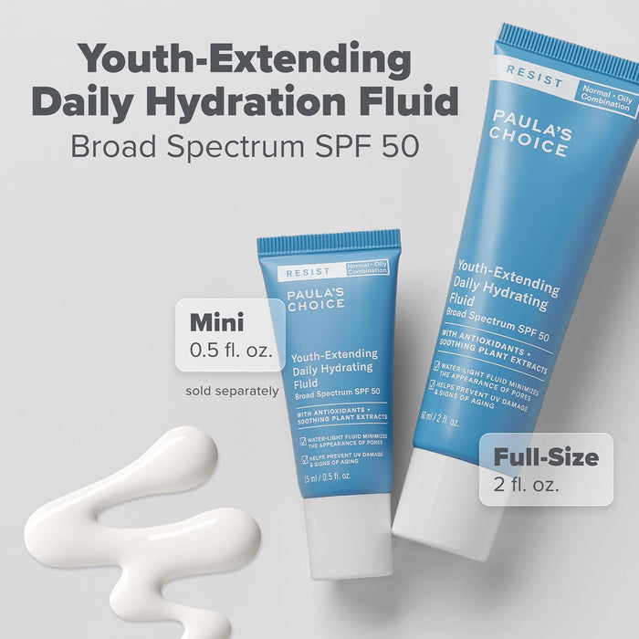 Paula's Choice RESIST Daily Hydrating Fluid Face Moisturizer with SPF 50 Sunscreen, Face Sunscreen for Oily Skin, Chamomile & Vitamin E, UVA/UVB Protection, Fragrance-Free, TSA Friendly