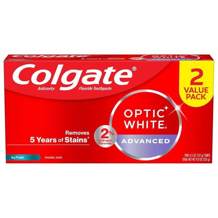 Colgate Optic White Advanced Teeth Whitening Toothpaste, 2% Hydrogen Peroxide Toothpaste, Sparkling White, 3.2 Oz, 3 Pack