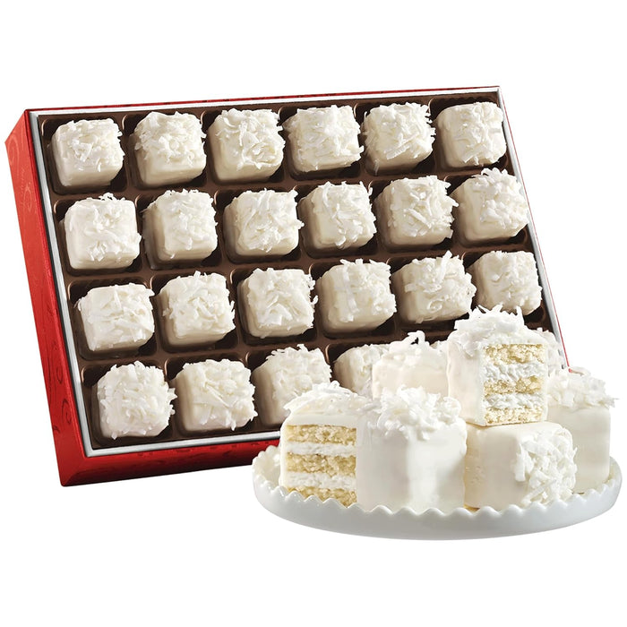 The Swiss Colony Coconut Petits Fours – Gourmet Mini Layer Cakes with Coconut Creme and Swiss Creme Icing, Holiday Cake Assortment Gift Pack of 24, Petits Fours Cakes for Dessert and Celebrating