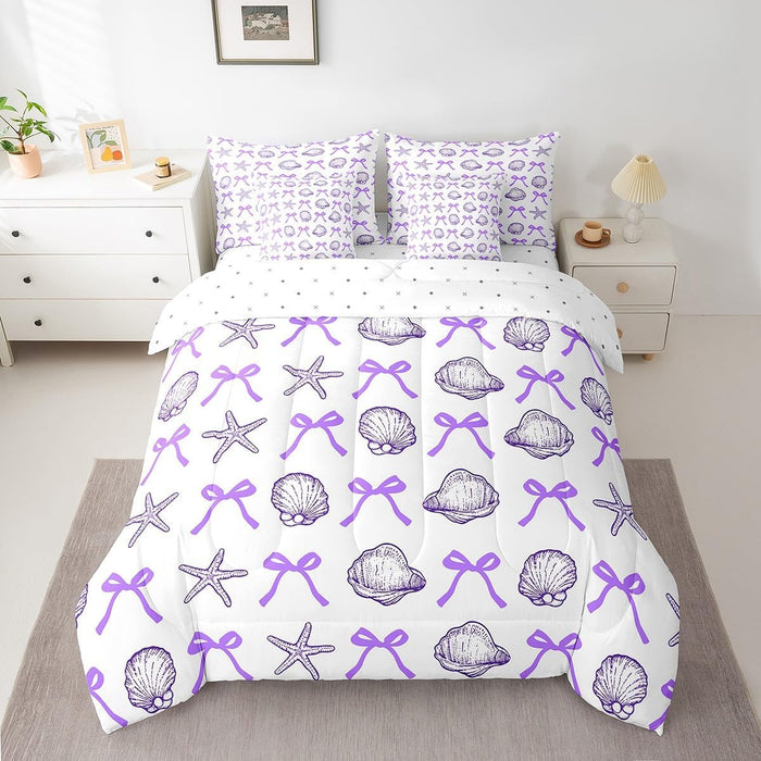 Feelyou Bow Bed Set Boys Kids Girls Twin Size Bow Pattern 7 Pieces Beeding Set Ultra Soft Cute Coquette Bow Knot Bed in a Bag with Comforter, Sheets, Pillowcases Girly Room Decor Bow Decor