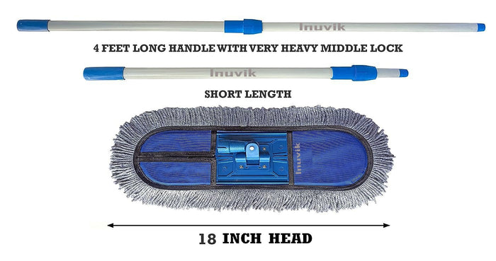 Inuvik Microfiber Wet & Dry Cotton Pad Floor Mop 75x14x6(18-Inch Head) with 4 Feet Telescopic handle Floor Cleaning Mop Home Office Hotels Hospitals(Set of 1)(18 INCH Full Set)