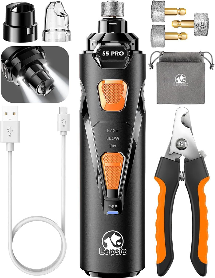 Dog Nail Grinder with 2 LED Lights Powerful 2 Speeds Super Quiet Dog Nail Trimmers with 3 Grinding Wheels Rechargeable Pet Dog Nail Clippers for Large Medium Puppy Dogs Nail File Cat Nail Clipper Blue