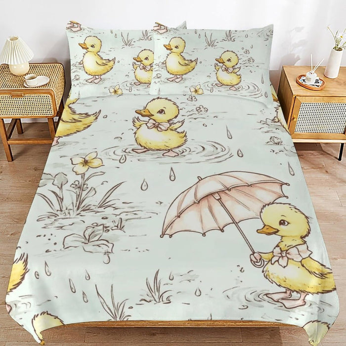 Yellow Duckies Waves Comforter Sets Full Size 3pcs Queen Comforter Bedding Set with 2 Pillowcases for Kids 79"x90"(Full)