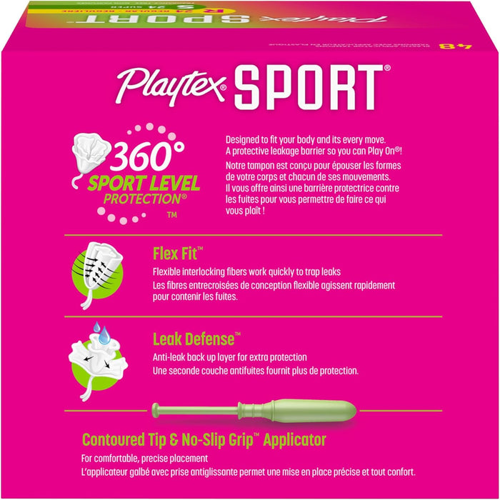 Playtex Sport Tampons Multipack (24ct Regular/24ct Super), Fragrance-Free - 48ct | Tampons Regular and Super, Playtex Tampon Multipack, Feminine Care with 360 Leak Defense