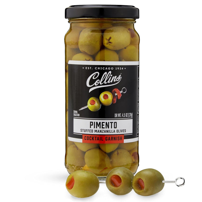 Collins Gourmet Blue Cheese Olives, Premium Stuffed-Cheese Garnish for Cocktails, Martinis, Bloody Marys, Snack Trays, Charcuterie, and Salads, Condiment Olives, 4.5 Oz