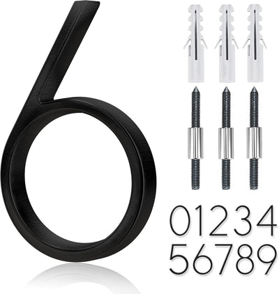 5" Stainless Steel Floating House Number, Metal Modern House Numbers, Mailbox Decor Number with Nail Kit, Coated Black, 911 Visibility Signage (6) or (9)