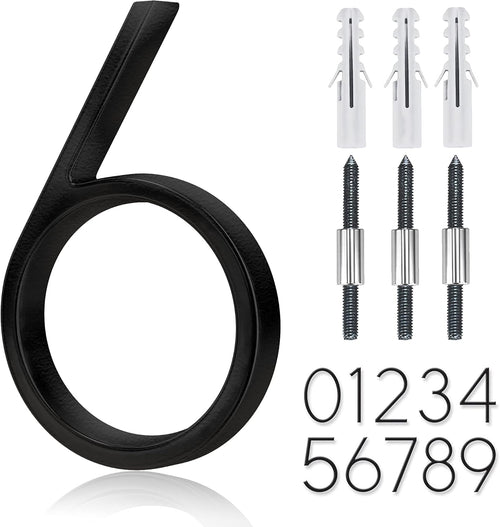 5" Stainless Steel Floating House Number, Metal Modern House Numbers, Mailbox Decor Number with Nail Kit, Coated Black, 911 Visibility Signage (6) or (9)