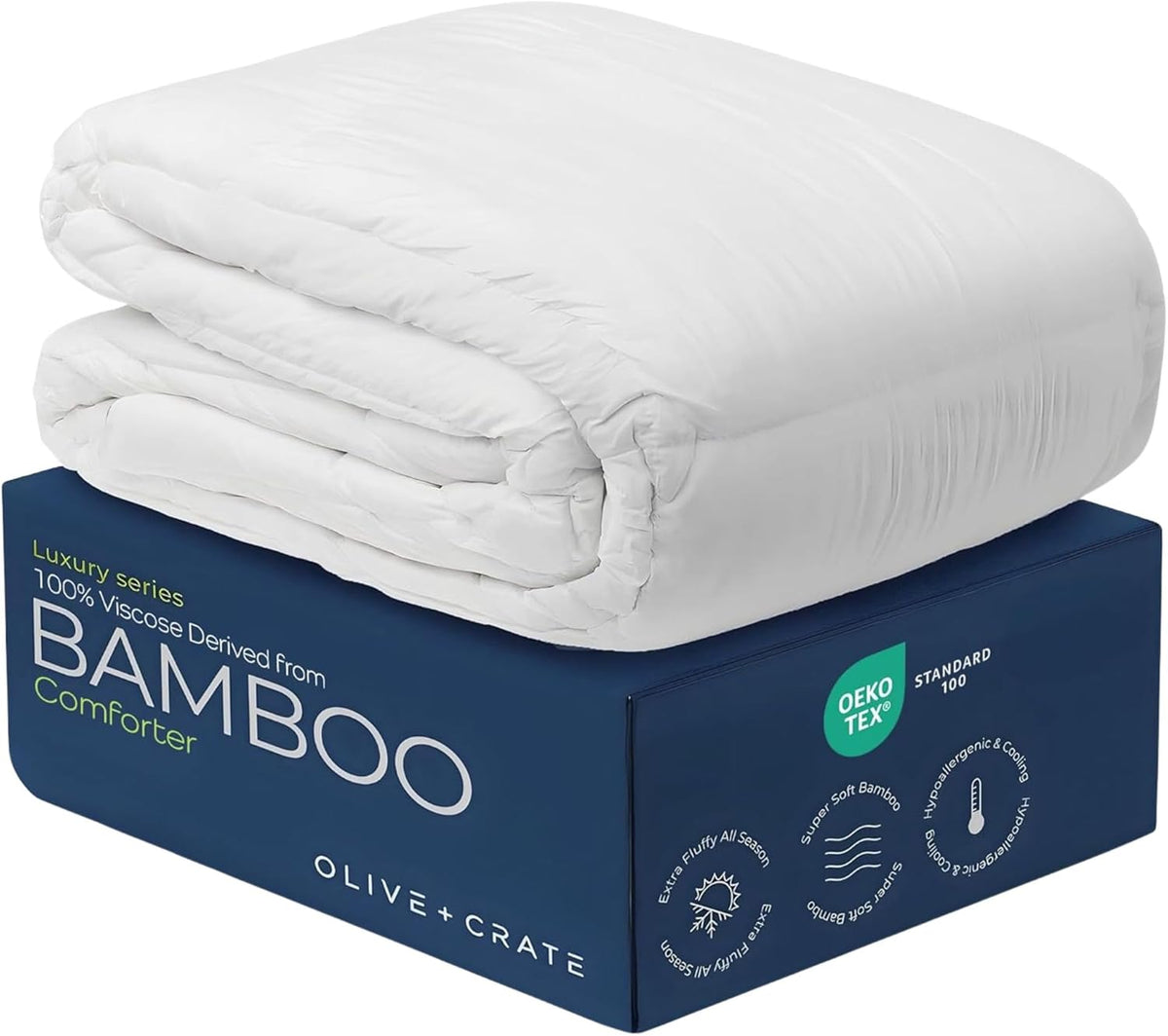 Olive + Crate 100% Cooling Bamboo Comforter from Viscose - Oversized King Size - Hypoallergenic, Breathable & Moisture-Wicking Bedding - All Season Lightweight Plush Design - Organic Bamboo Comforter