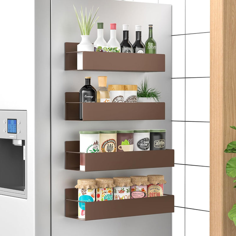 Metal 4 Pack Magnetic Spice Storage Rack Organizer for Refrigerator and Oven, Black Fridge Organizers and Storage