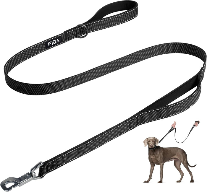 Fida 4 FT Heavy Duty Dog Leash with 2 Comfortable Padded Handles, Traffic Handle & Advanced Easy Snap Hook, Reflective Walking Lead for Large, Medium & Small Breed Dogs, Blue