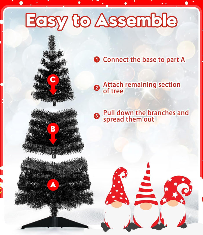 Pre-Lit Artificial Christmas Tree, Warm White Lights, Colorful Lights, Includes Stand, 4 feet (Black)