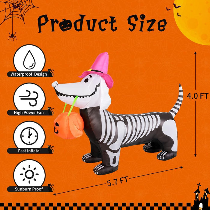 GOOSH 5.5 FT Halloween Inflatables Outdoor Decorations Skeleton Puppy Inflatable Yard Decoration with Build-in LEDs Blow Up Pumpkin for Halloween Party Indoor Outdoor Yard Garden