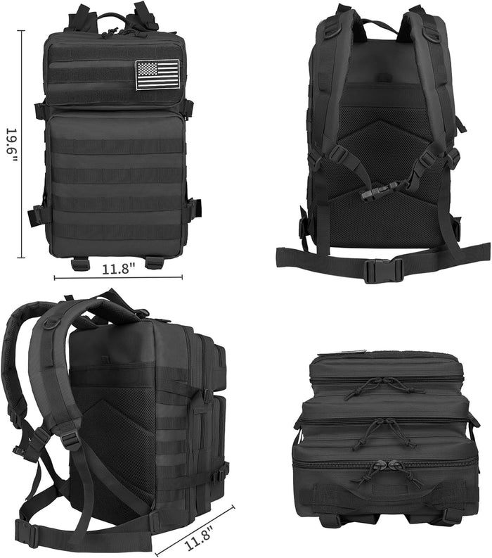 45L Army Tactical Backpack For Men,Large Military Assault Pack 3 Day Bug Out Bag For Women, Molle Daypack Camping Outdoor Mountaineering Backpacks Black Rucksack Survival