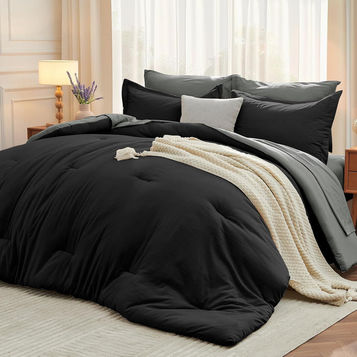 MUXHOMO 5 Pieces Twin XL Comforter Set, Soft Bed in a Bag Twin XL Size, All Season Bedding Set with Comforter, Flat Sheet, Fitted Sheet, Pillowcases & Shams, Lavender