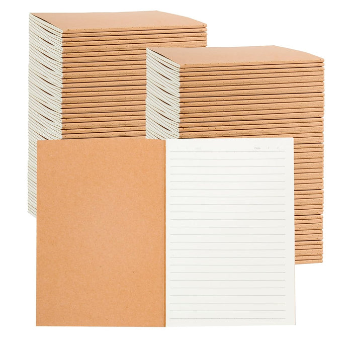 GDOODM 50 Pack A5 Lined Notebook, Journaling Notebook Bulk Kraft Notebooks for Work, 80 GSM A5 Journal Notebooks for Note Taking Composition School Supplies, 72 Pages/ 36 Sheets, 8 "x 5.5"