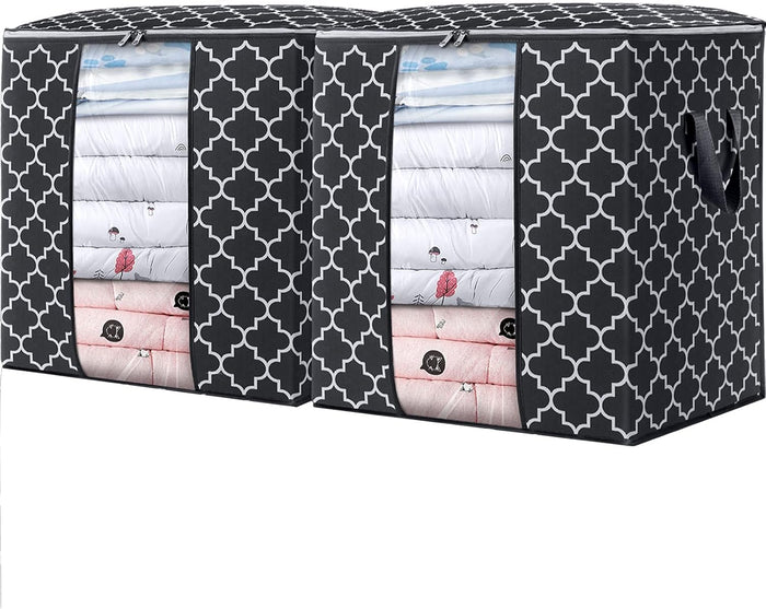 WISELIFE Storage Bags [3 Pack/100L] Large Blanket Clothes Organization and Storage Containers for Comforters,Bedding, Foldable Organizer with Reinforced Handle, Clear Window, Sturdy Zippers,Gray