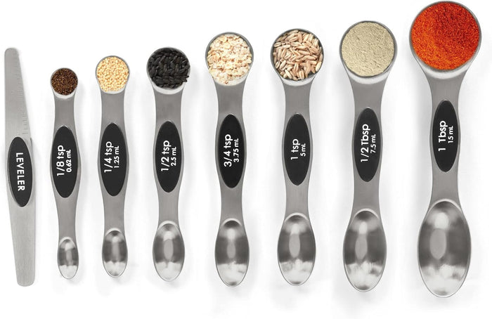 Magnetic Measuring Spoons Set Stainless Steel with Leveler-9pcs Stackable Measuring Cups for Baking-Measuring Cups and Spoon Set Kitchen Gadgets Apartment Essentials Fits in Spice Jars