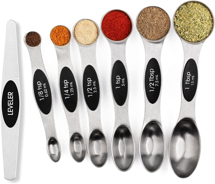 Magnetic Measuring Spoons Set Stainless Steel with Leveler-9pcs Stackable Measuring Cups for Baking-Measuring Cups and Spoon Set Kitchen Gadgets Apartment Essentials Fits in Spice Jars