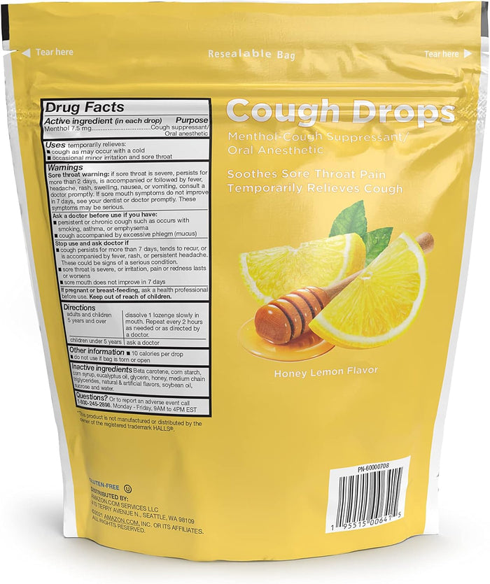 Amazon Basic Care Honey Lemon Cough Drops 160 Count (Previously SoundHealth)
