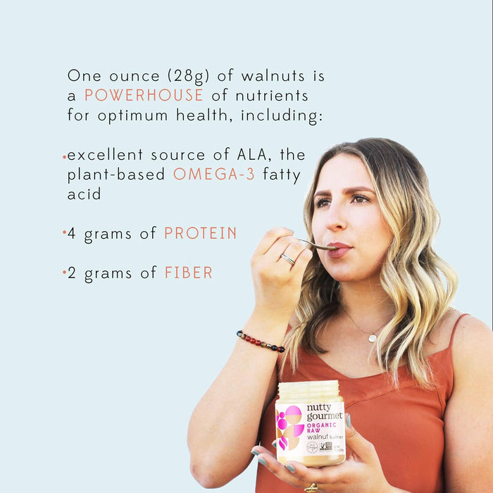 Nutty Gourmet Organic Walnut Butter - Raw Nut Butter - No Added Sugar - Unsalted - All Natural - Peanut Free - Vegan - California Grown Walnuts - Keto Snack - Gluten Free (10oz, 1 Pack)