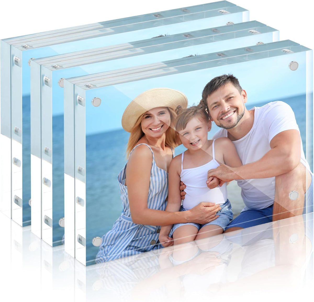 HOUSE DAY Acrylic Picture Frames 8x10, 1 Pack Magnetic 8x10 Picture Frame, Double Sided Clear 8 x 10 Photo Frame with Microfiber Cloth, Frameless FreeStanding 8x10 Frame Gift for Desktop Display