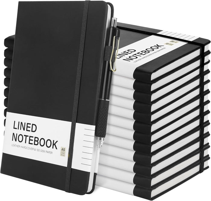 Aodaer 30 Set Lined Notebook Journals with Pens A5 Notebooks 100 GSM College Ruled Hardcover Notebook PU Leather Notepad with Pen Holder for Office School, 5.7 x 8.3 Inches, Deep Multicolor