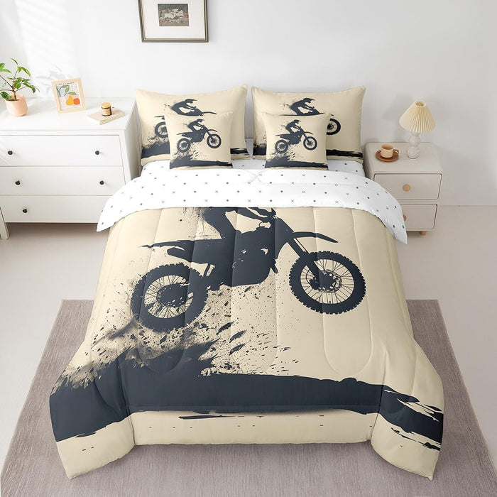 Feelyou Cool Motocross 7 Pieces Beeding Set Twin Size Dirt Bike Bed Set Ultra Soft Motorcycle Racer Bed in a Bag with Comforter, Sheets, Pillowcases for Girls Boys Room Decor Racing Motocross Rider