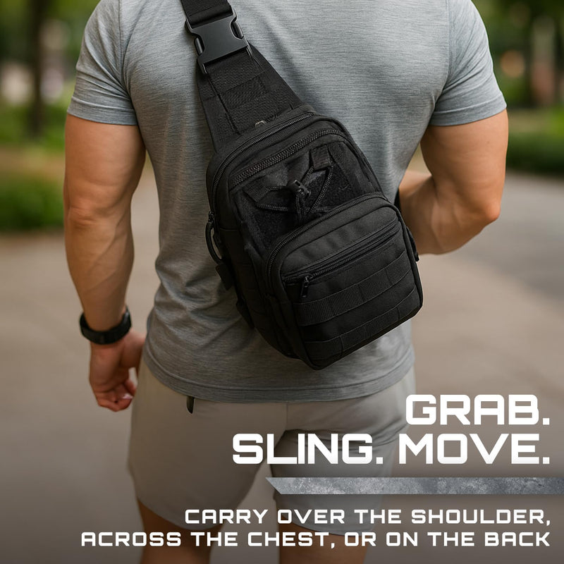 GunZee Tactical Sling Backpack, MOLLE-Compatible Sling Bag for EDC, Travel, Camping, Hiking, Hunting, Fishing, and Tactical or Military Use, Multiple Compartments, Concealed Carry and Range Bag