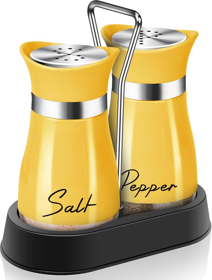 Pink Salt and Pepper Shakers Set with Holder,4 oz Kitchen Decor and Accessories Home Essentials Cute Household Items for Mother's Day Housewarming Gift Refillable Design (Pink)
