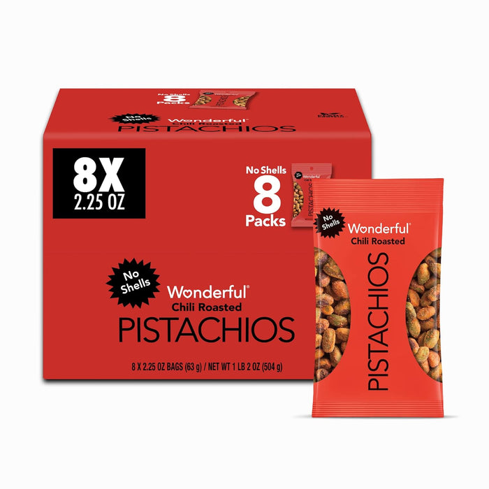 Wonderful Pistachios No Shells, 3 Flavors Mixed Variety Pack of 9 (0.75 Ounce), Roasted & Salted Nuts (4), Chili (3), Honey (2), Protein Snacks, Gluten Free, Healthy Snacks Variety Pack for Adults, Stocking Stuffers