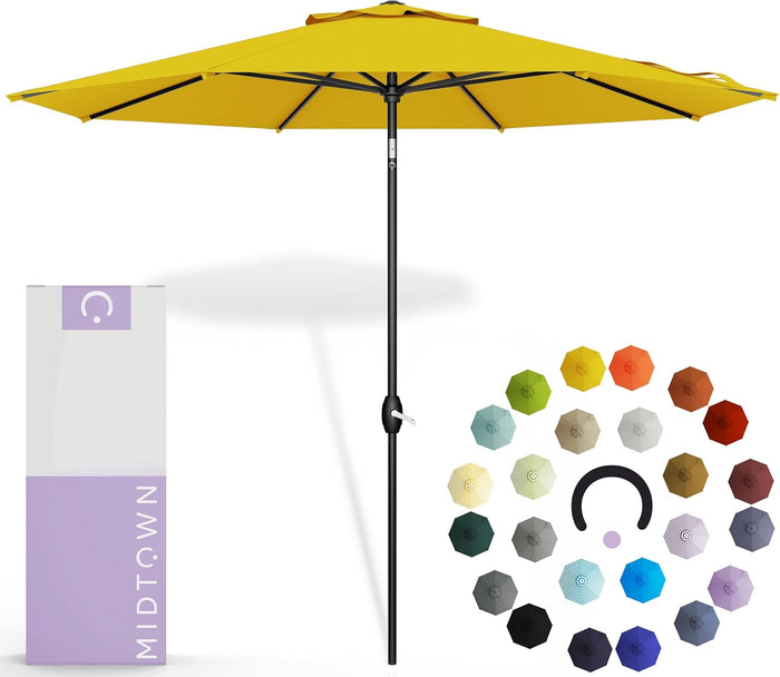 Midtown Umbrellas 10-Year-No-Fade - 9 Ft - UV Proof Ivory White Polyester Fabric - Umbrella Outdoor Patio, Auto-Tilt Aluminum Frame Patio Umbrella for Garden, Pool & Deck - Black Pole