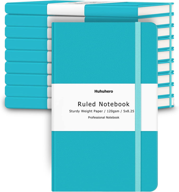Huhuhero Lined Journal Notebook, 5 Pack Black Hardcover Notebooks for Work Women Men, 120Gsm Thick Paper Leather Journals for Writing Note Taking Business, Journaling School Supplies 5"×8.25"