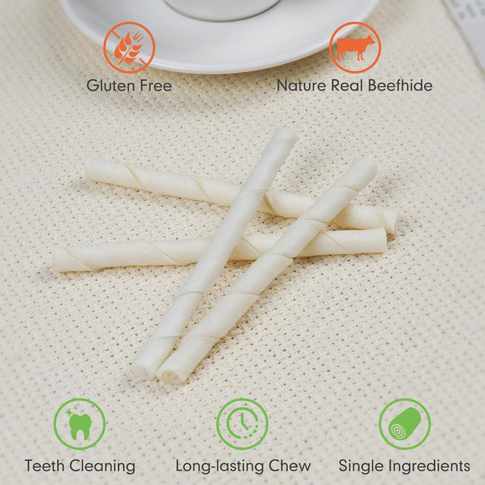 MON2SUN Dog Rawhide Twist Sticks Natural 5 Inch Thin Sticks Rawhide Chews Treats for Puppy and Small Dogs 120 Count